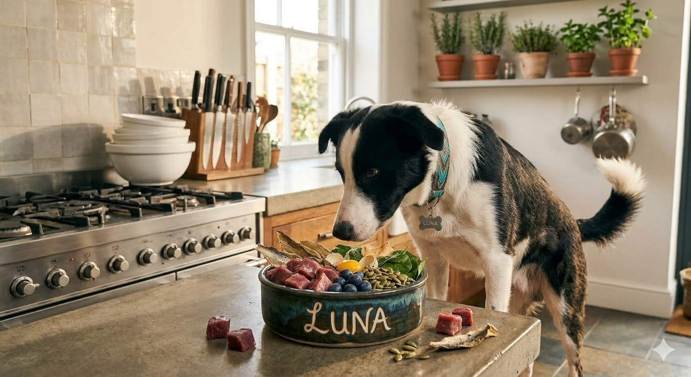 chien qui mange équilibré