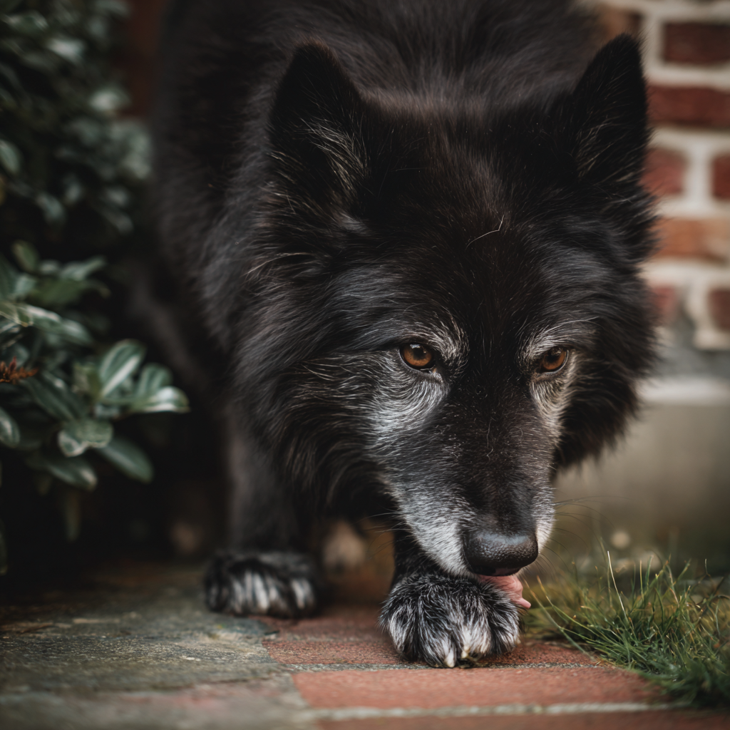 chien qui se lèche la patte