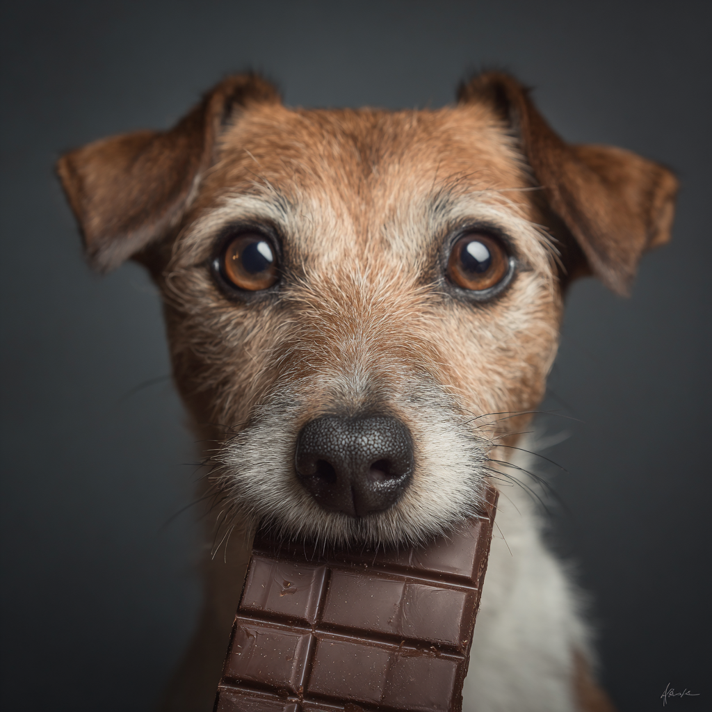 chien qui mange du chocolat
