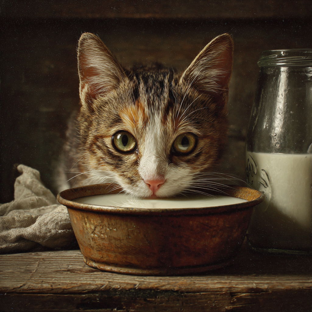 chat qui boit du lait