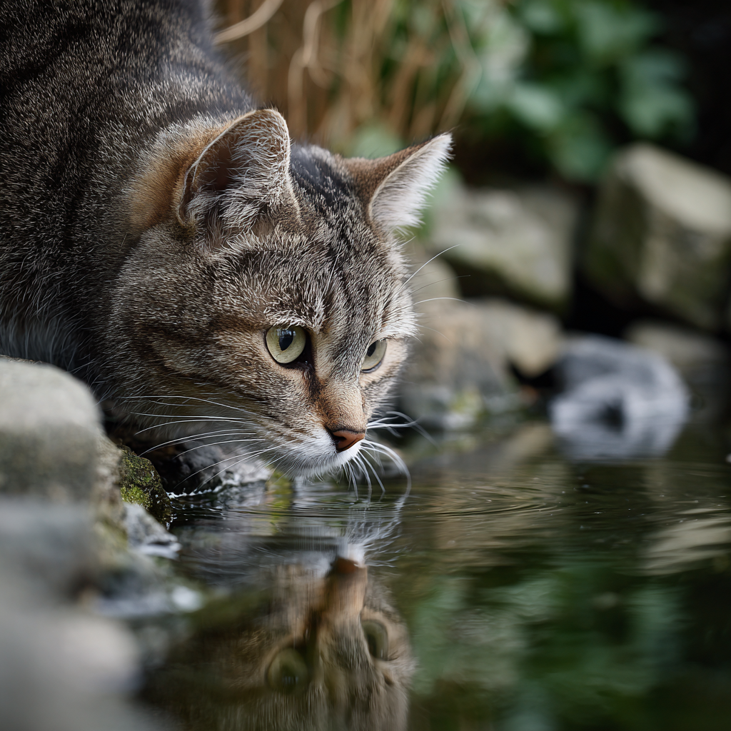 chat qui boit de l'eau 